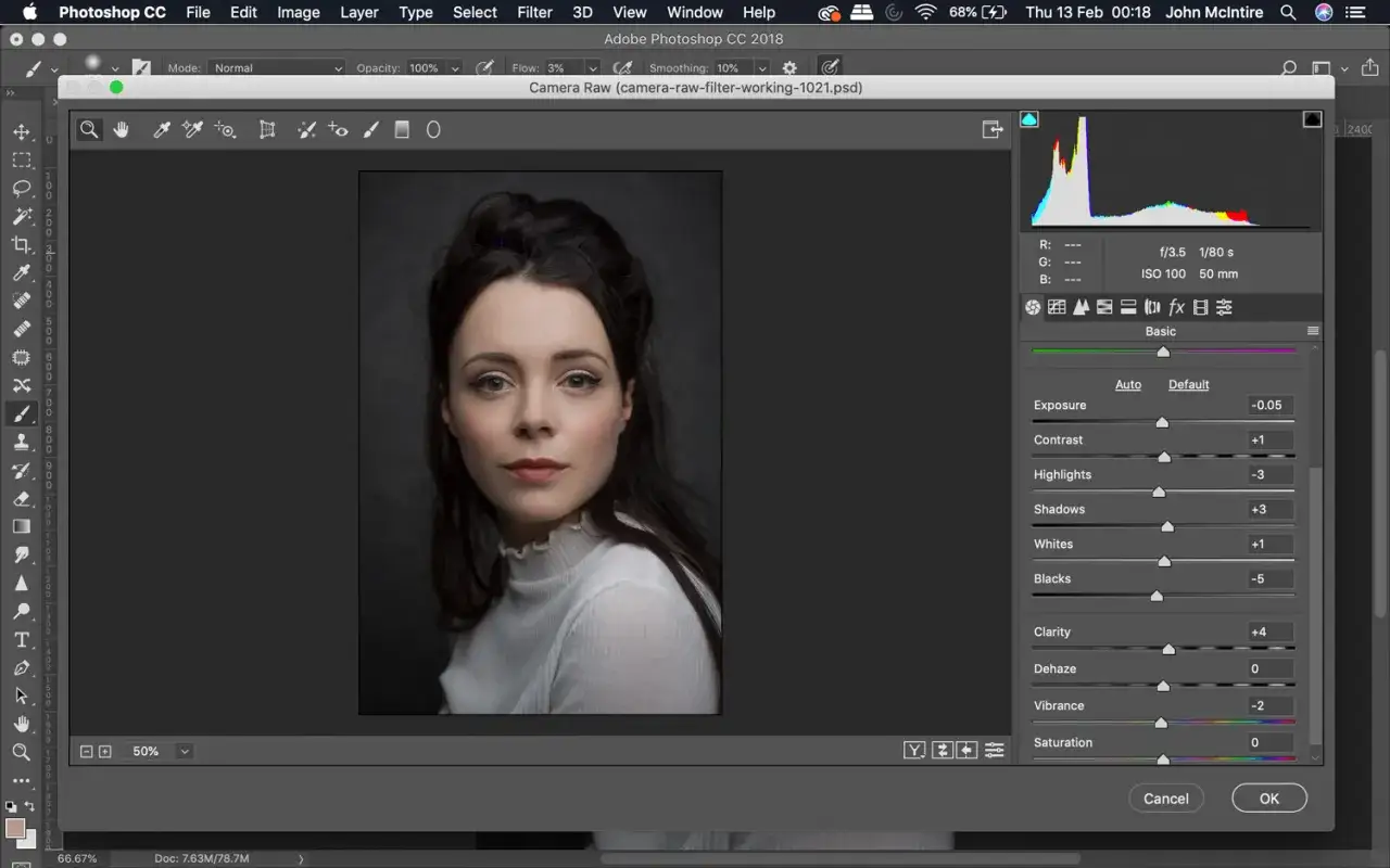 filtr camera raw photoshop interfejs