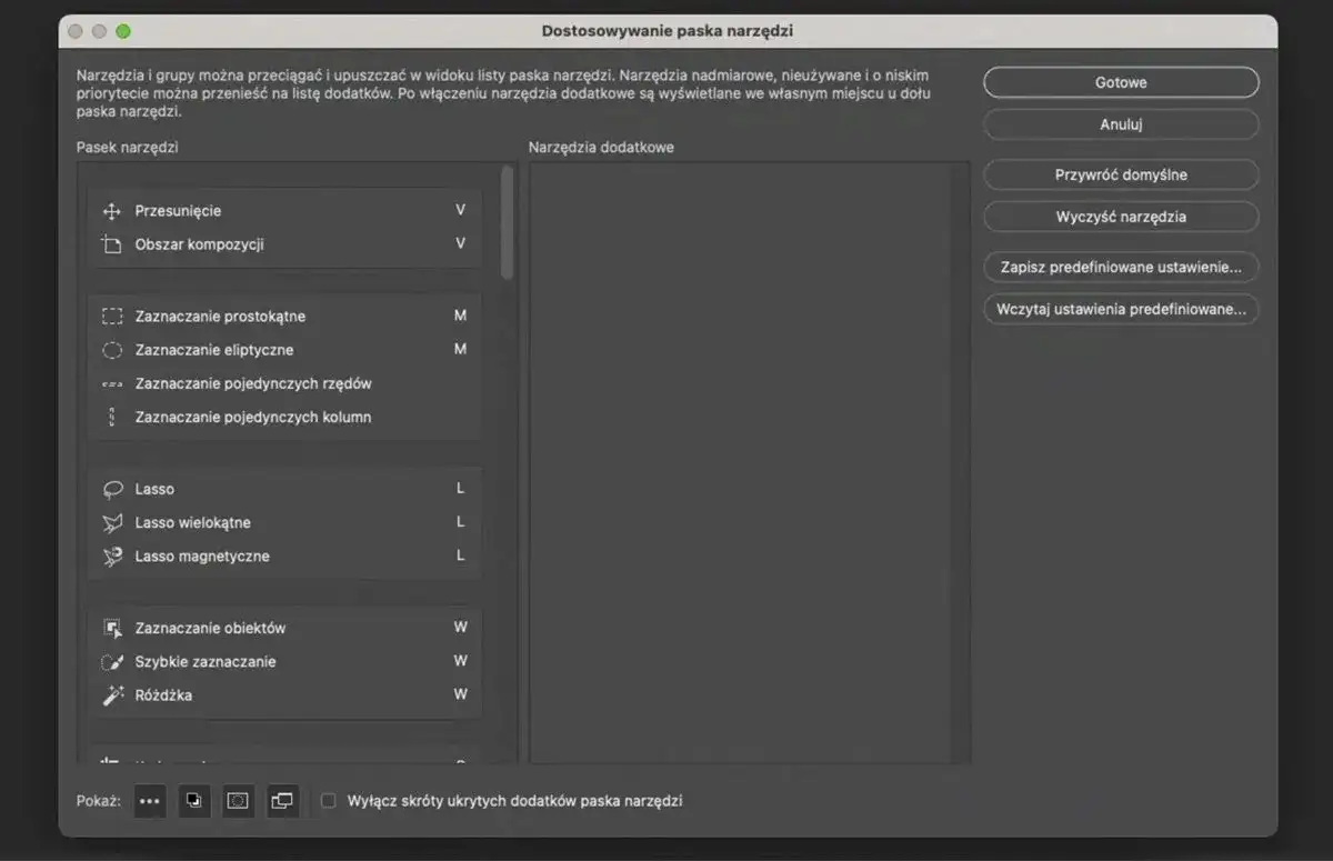 Photoshop znikający pasek narzędzi, interfejs