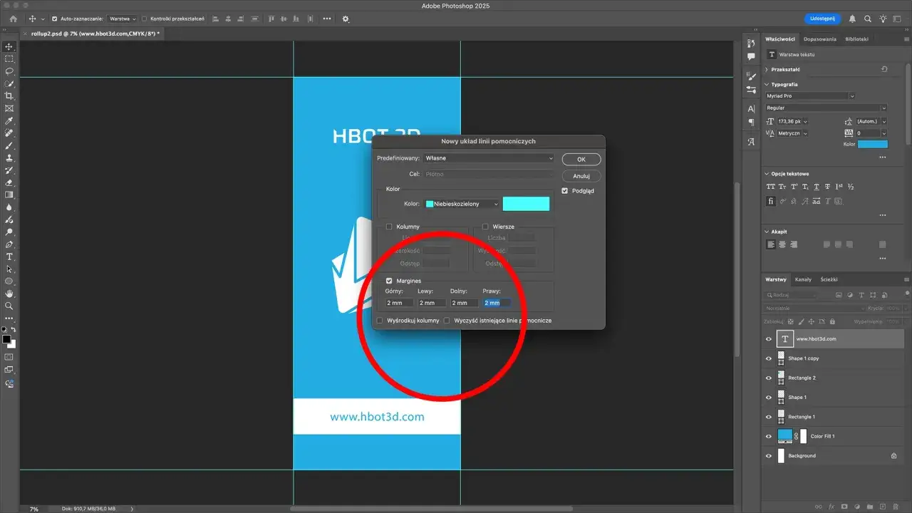 Photoshop tworzenie nowego dokumentu spady wizytówka