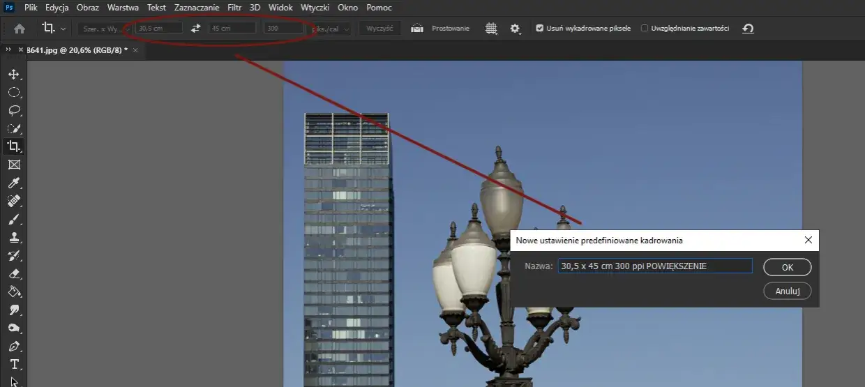 Photoshop narzędzie kadrowanie prostowanie
